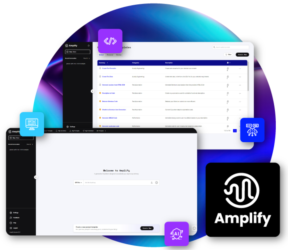 Amplify Application screen preview placed on abstract background